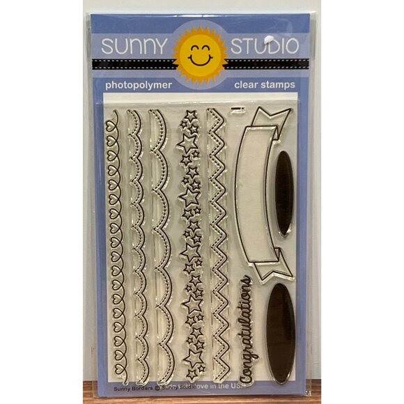 Sunny Studio Photopolymer Clear Stamps SSCL-123 Sunny Borders star heart - Picture 1 of 3